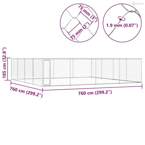 Kültéri horganyzott acél kutyakennel 760 x 760 x 185 cm