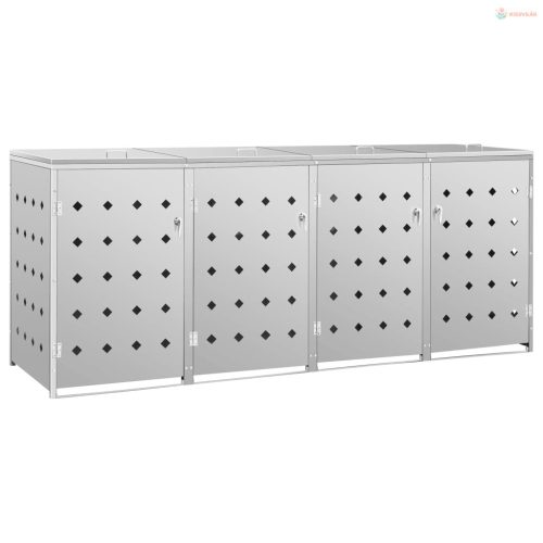 Rozsdamentes acéltároló négy gurítható szemeteskukához 240 L