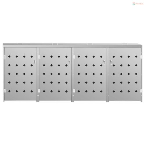 Rozsdamentes acéltároló négy gurítható szemeteskukához 240 L