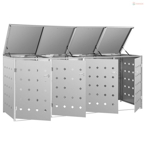 Rozsdamentes acéltároló négy gurítható szemeteskukához 240 L