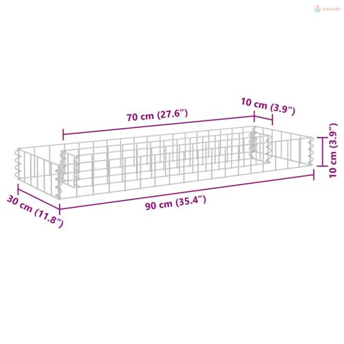 Horganyzott acél gabion magaságyás 90 x 30 x 10 cm