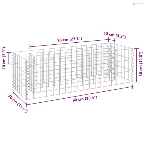 Horganyzott acél gabion magaságyás 90 x 30 x 30 cm