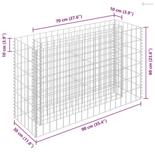 Horganyzott acél gabion magaságyás 90 x 30 x 60 cm
