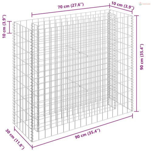Horganyzott acél gabion magaságyás 90 x 30 x 90 cm