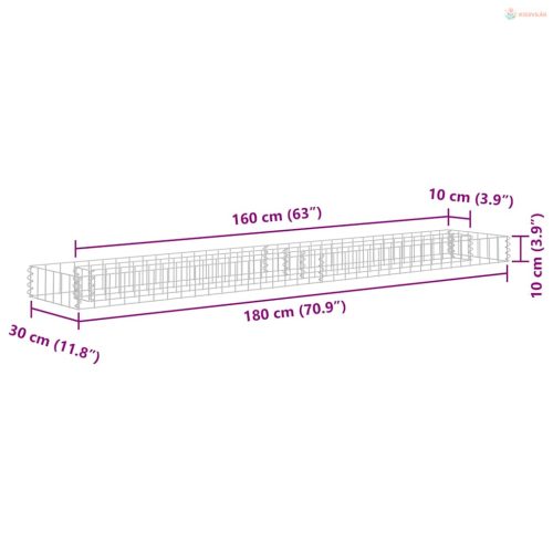 Horganyzott acél gabion magaságyás 180 x 30 x 10 cm