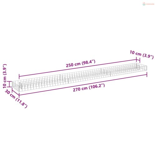Horganyzott acél gabion magaságyás 270 x 30 x 10 cm