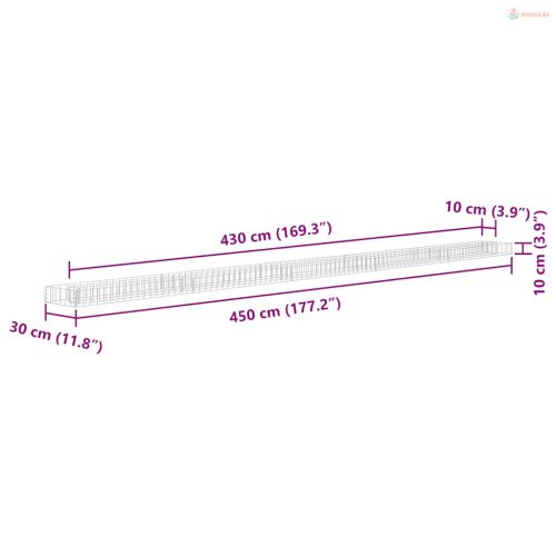 Horganyzott acél gabion magaságyás 450 x 30 x 10 cm