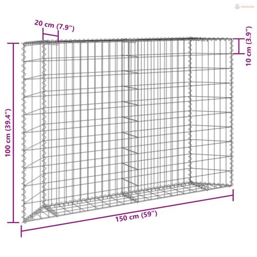 Trapéz alakú horganyzott acél gabion magaságyás 150x20x100 cm