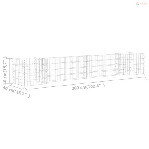 H alakú acéldrót virágtartó gabion 260 x 40 x 40 cm