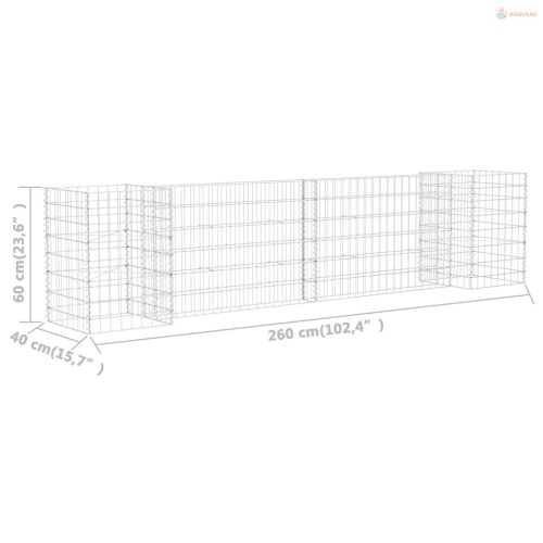 H alakú acéldrót virágtartó gabion 260 x 40 x 60 cm