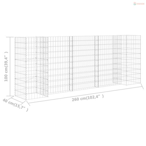 H alakú acéldrót virágtartó gabion 260 x 40 x 100 cm