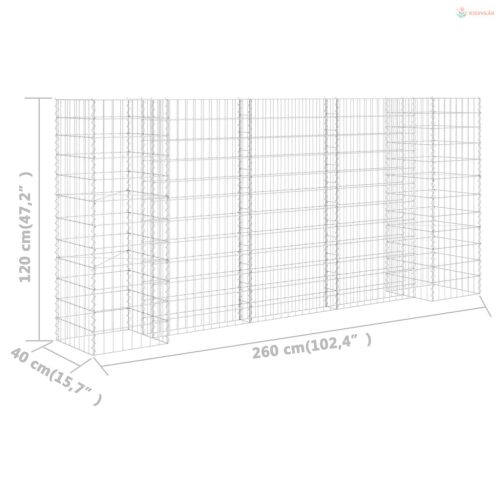 H alakú acéldrót virágtartó gabion 260 x 40 x 120 cm
