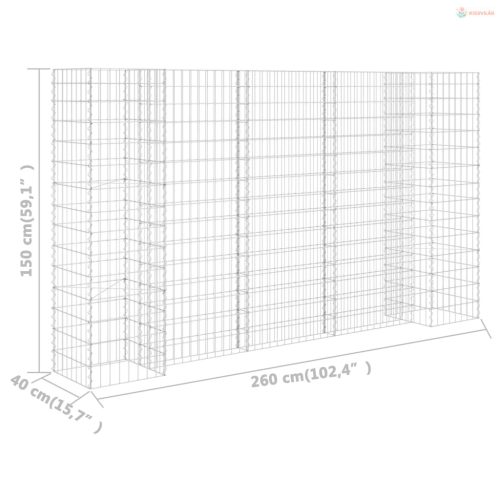 H alakú acéldrót virágtartó gabion 260 x 40 x 150 cm