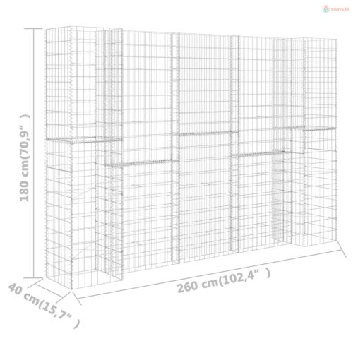 H alakú acéldrót virágtartó gabion 260 x 40 x 180 cm