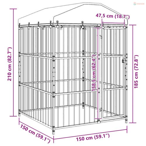 Kültéri kutyakennel tetővel 150 x 150 x 210 cm