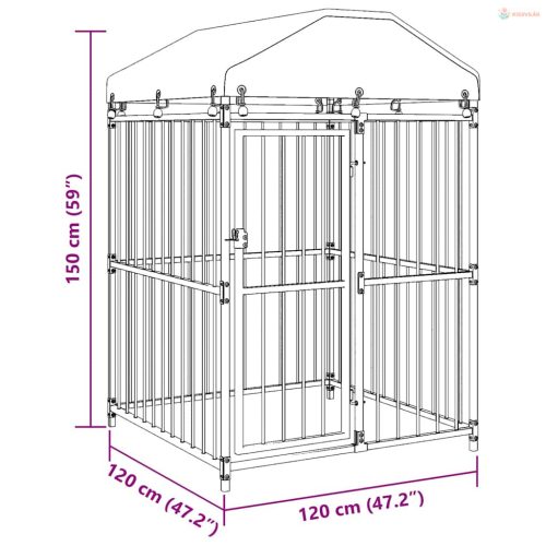 Kültéri kutyakennel tetővel 120 x 120 x 150 cm
