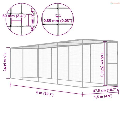 Horganyzott acél macskaketrec 6 x 1,5 x 1,5 m