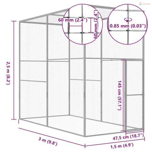 Horganyzott acél macskaketrec 3 x 1,5 x 2,5 m