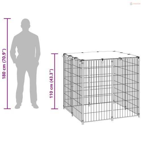 Ezüstszínű acél kutyakennel 110 x 110 x 110 cm