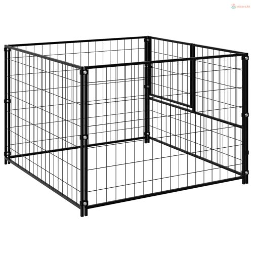 Fekete acél kutyakennel 100 x 100 x 70 cm