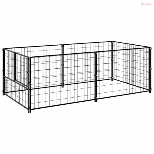Fekete acél kutyakennel 200 x 100 x 70 cm