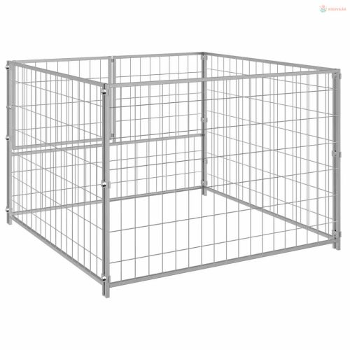 Ezüst acél kutyakennel 100 x 100 x 70 cm