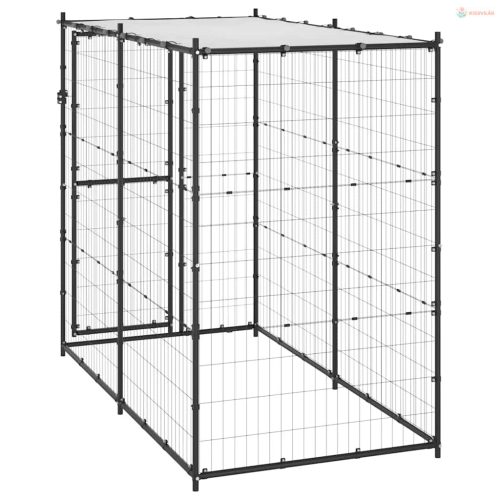 Kültéri acél kutyakennel tetővel 110 x 220 x 180 cm