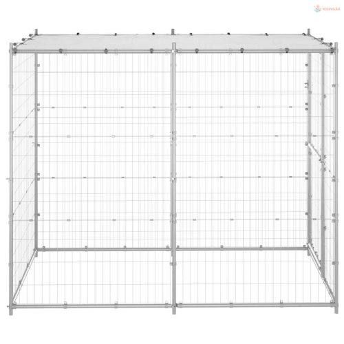 Kültéri horganyozott acél kutyakennel tetővel 110x220x180 cm