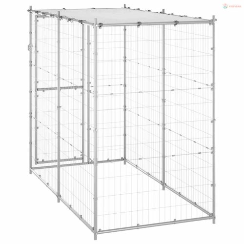 Kültéri horganyozott acél kutyakennel tetővel 110x220x180 cm