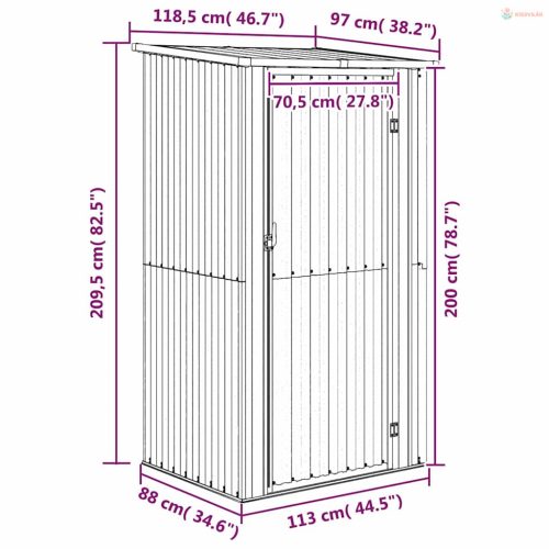 Zöld kerti fészer horganyzott acélból 118,5 x 97 x 209,5 cm