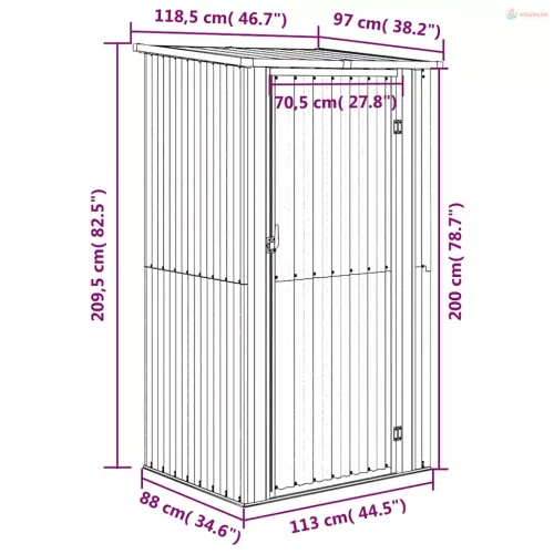 Antracitszürke horganyzott acél kerti fészer 118,5x97x209,5 cm