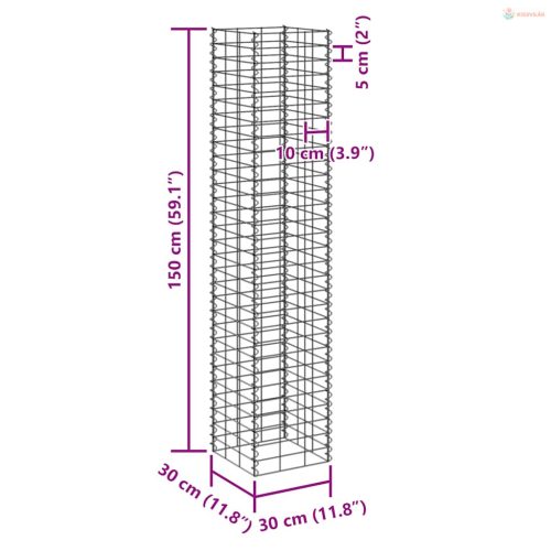 3 db vas gabion magaságyás 30 x 30 x 150 cm