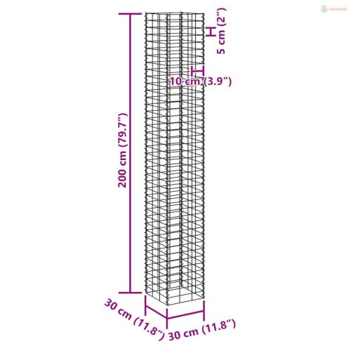 4 db vas gabion magaságyás 30 x 30 x 50 / 100 / 150 / 200 cm