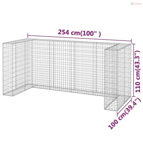 Horganyzott acél gabionfal szemeteskukákhoz 254 x 100 x 110 cm