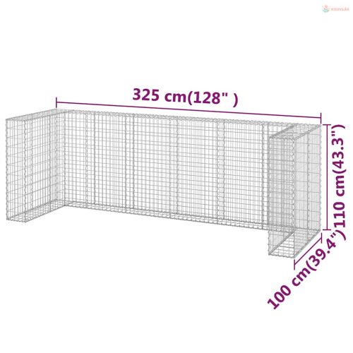Horganyzott acél gabionfal szemeteskukákhoz 325 x 100 x 110 cm