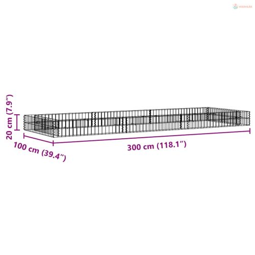 Horganyzott acél gabion magaságyás 300 x 100 x 20 cm