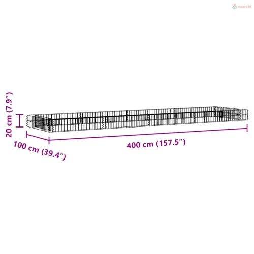 Horganyzott acél gabion magaságyás 400 x 100 x 20 cm