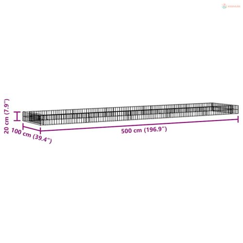 Horganyzott acél gabion magaságyás 500 x 100 x 20 cm