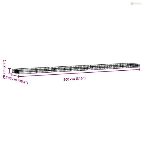 Horganyzott acél gabion magaságyás 800 x 100 x 20 cm