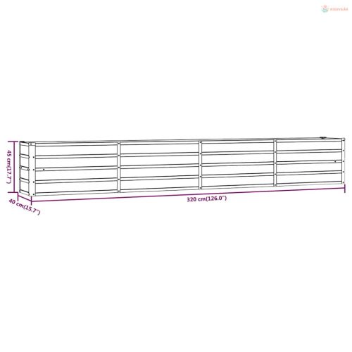 Rozsda színű corten acél kerti magaságyás 320 x 40 x 45 cm