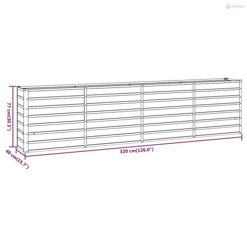 Rozsda színű corten acél kerti magaságyás 320 x 40 x 77 cm