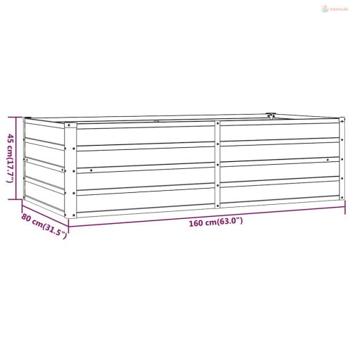 Rozsda színű corten acél kerti magaságyás 160 x 80 x 45 cm