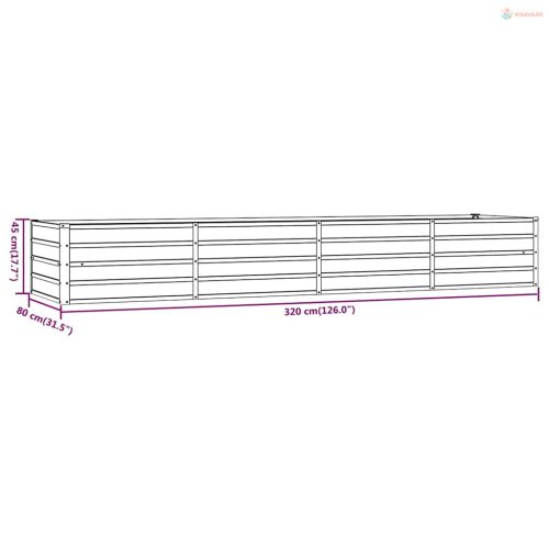 Rozsda színű corten acél kerti magaságyás 320 x 80 x 45 cm