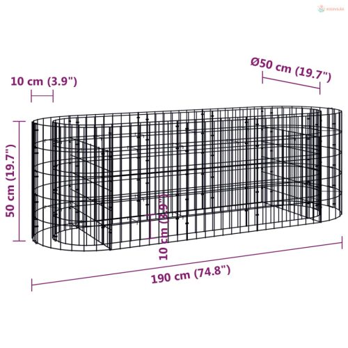 Horganyzott vas gabion magaságyás 190 x 50 x 50 cm