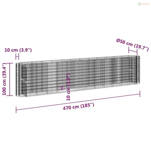 Horganyzott vas gabion magaságyás 470x50x100 cm