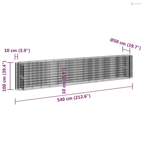 Horganyzott vas gabion magaságyás 540x50x100 cm