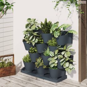   12 db antracitszürke polipropilén függőleges kerti növénytartó