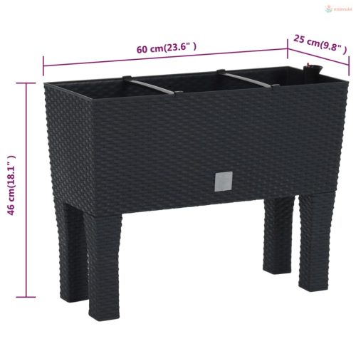 Antracitszürke polipropilén rattan kerti magaságyás 60x25x46 cm