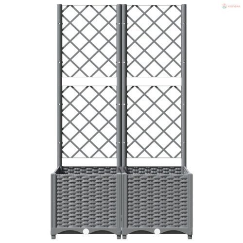 Világosszürke PP rácsos kerti ültetőláda 80 x 40 x 136 cm