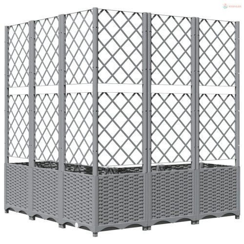 Világosszürke PP rácsos kerti ültetőláda 120 x 120 x 136 cm